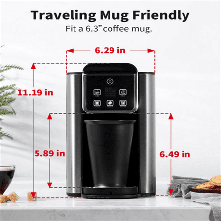 Coffee Maker with Bold Setting, Single Serve Coffee Maker for K Cup and Grounds, 6-14 Oz Brew Sizes, 50 Oz Removable Water Tank, One Cup Coffee Machine with Reusable Filter, Black