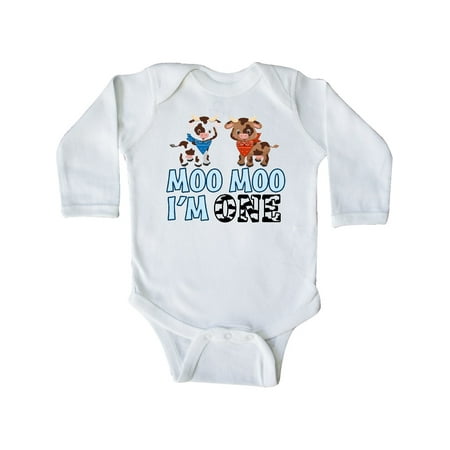 

Inktastic Moo Moo I m 1 with Cute Holstein Cows Gift Baby Boy or Baby Girl Long Sleeve Bodysuit