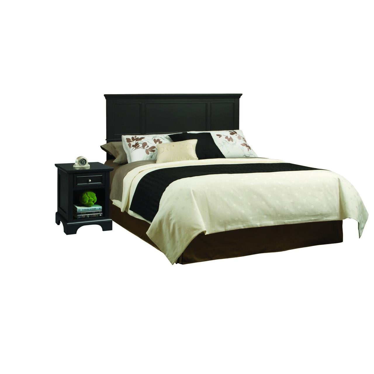 Homestyles Bedford Black Wood Queen Headboard and Nightstand
