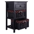 thumbnail image 2 of Patiojoy 2 pcs 3-tier Bed Side Wood Table Storage Units End Table Organizer w/2 Rattan Drawers, 2 of 9
