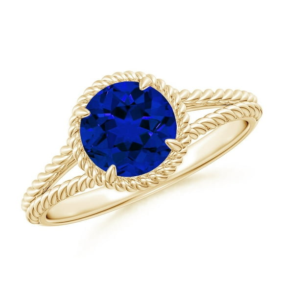 ANGARA Lab Grown 1.6 Ct Blue Sapphire Twist Rope Split Shank Ring for Women in 14K Yellow Gold (Size-7mm) | September Birthstone, Anniversary, Jewelry Gift for Women | Lab-Grown Blue Sapphire Ring