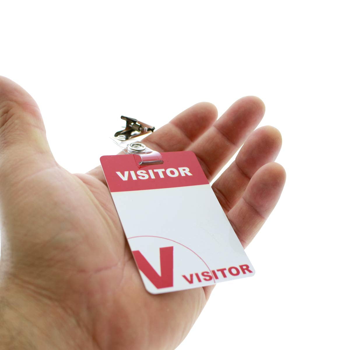 25 Pack - Heavy Duty Visitor Badges with Clips - Reusable & Re-Writable - Durable PVC Plastic Printed Guest Name Badge Pass for Visitors with Clothing Friendly ID Holder Clip, by Specialist ID
