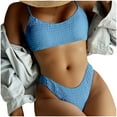 thumbnail image 2 of UTSJKR Women's Ribbed Bikini Sets Scoop Neck Cheeky Swimsuit Textured Two Piece Bathing Suit Triangle Bikini Set Smocked Textured Elastic Swimsuit Sky Blue M, 2 of 5
