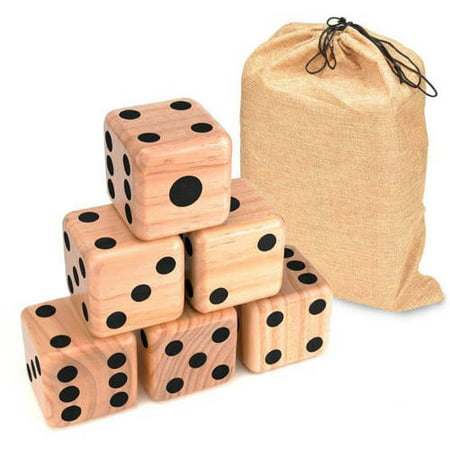 Trademark Innovations Giant Wood Yard Dice with Carry Bag, Black Dots, 3.5