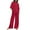 Red, variant on Pisexur Women's 2 Piece Outfit Cotton Linen Set for Women Short Sleeve Pullover with Drawstring Long Pants Tracksuit Jogger Set Solid Color Trousers Casual Two-Piece Suit