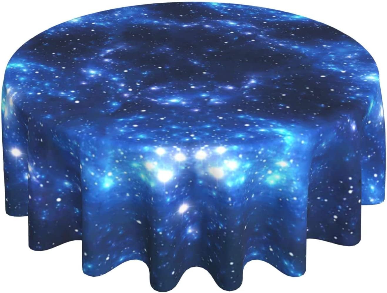 Blue Galaxy Stars Round Tablecloth for Home Kitchen Restaurant Dining
