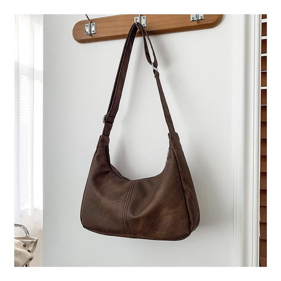 IELGY retro commuter large-capacity bag, textured soft leather single shoulder simple messenger tote bag