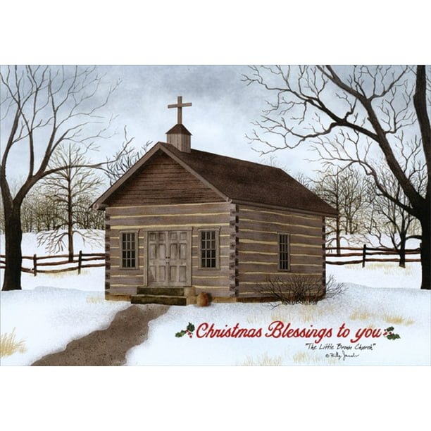 LPG Greetings The Little Brown Church Box of 16 Billy Jacobs Religious Christmas Cards