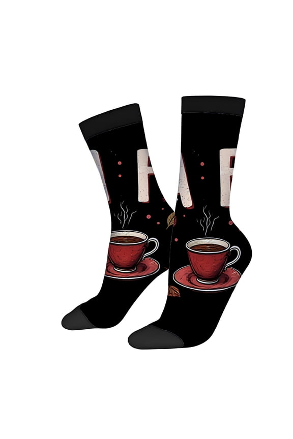 Four Seasons Universal Socks (2 Pairs) - Unisex Trendy Mixed Color Socks with ' TEA ' Design Steaming Cups & Leaf Patterns Perfect for Tea Lovers