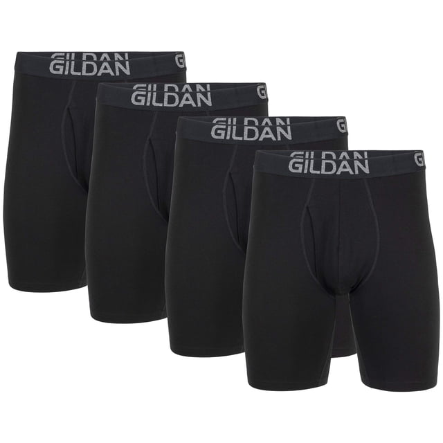 Gildan Calzoncillos tipo bóxer elásticos de algodón para hombre, paquete múltiple, color negro hollín (paquete de 4) XL
