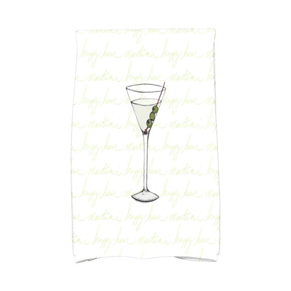 Simply Daisy, 16 x 25 inch, Martini Glass Text Fade, Geometric Print Kitchen Towel, Light Green