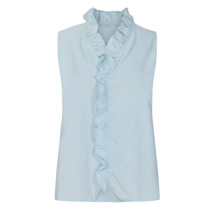 Casual Buttons Ruffle Mandarin Collar Blouses Casual Buttons Ruffle Mandarin Collar Blouses
