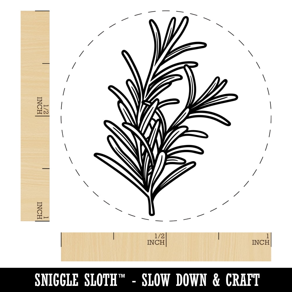 Rosemary Herb Plant Self-Inking Rubber Stamp Ink Stamper - Yellow Ink - Medium 1 Inch