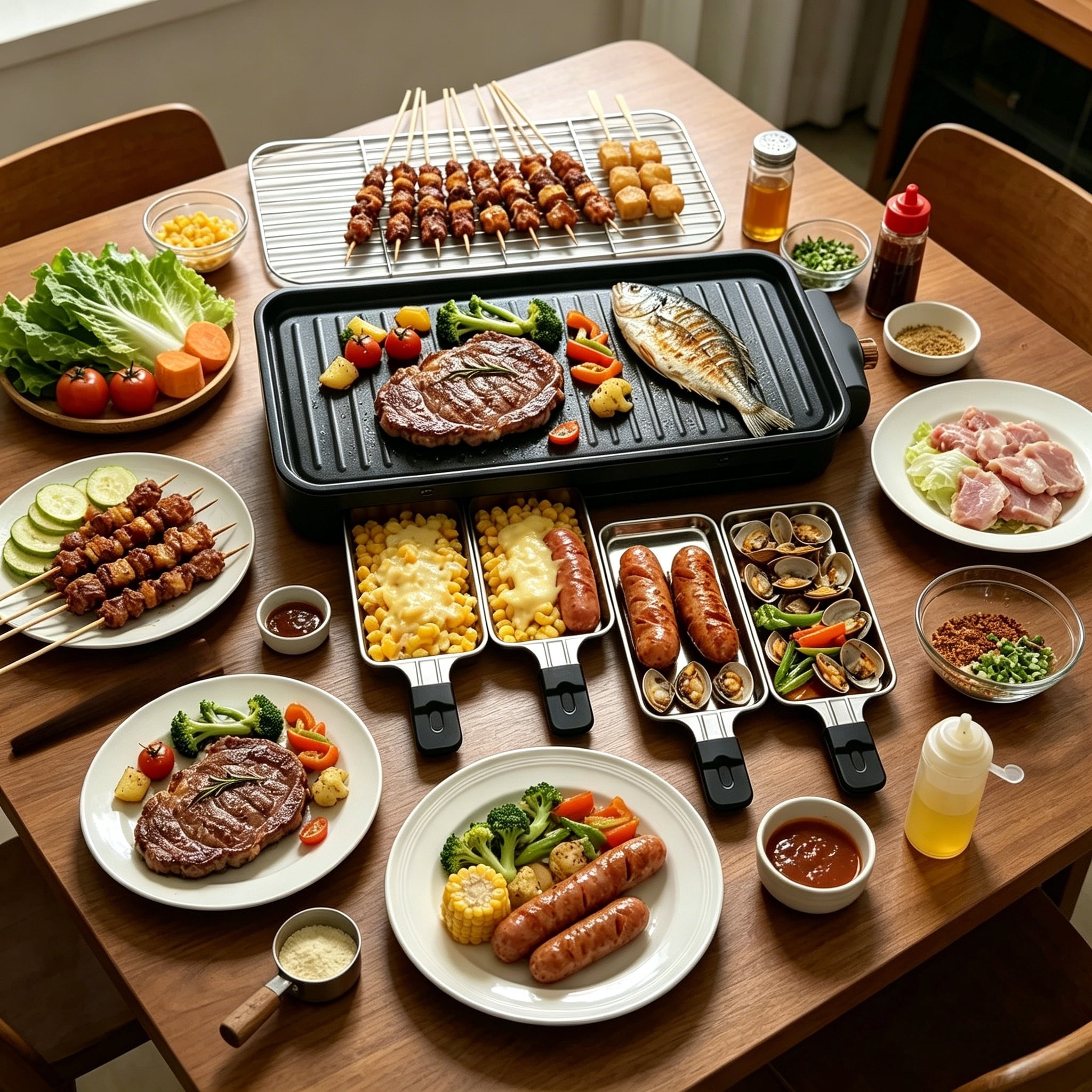 REDUSK  Electric Indoor Grill 1500W, 3in1 Versatile Smokeless Indoor Grill for Home Cooking, Non-Stick Removable Grill & Griddle Plate, Temperature Control, Black