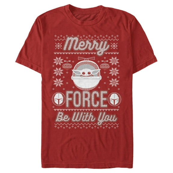 Men's Star Wars: The Mandalorian Christmas The Child Ugly Space Pod  Graphic Tee Red Large