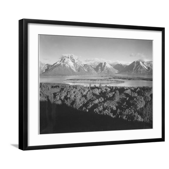 Art.com Mt. Moran And Jackson Lake From Signal Hill Grand Teton NP Wyoming. 1933-1942 Art Print by Ansel Adams, Black Frame Wall Art, 29" x 23"