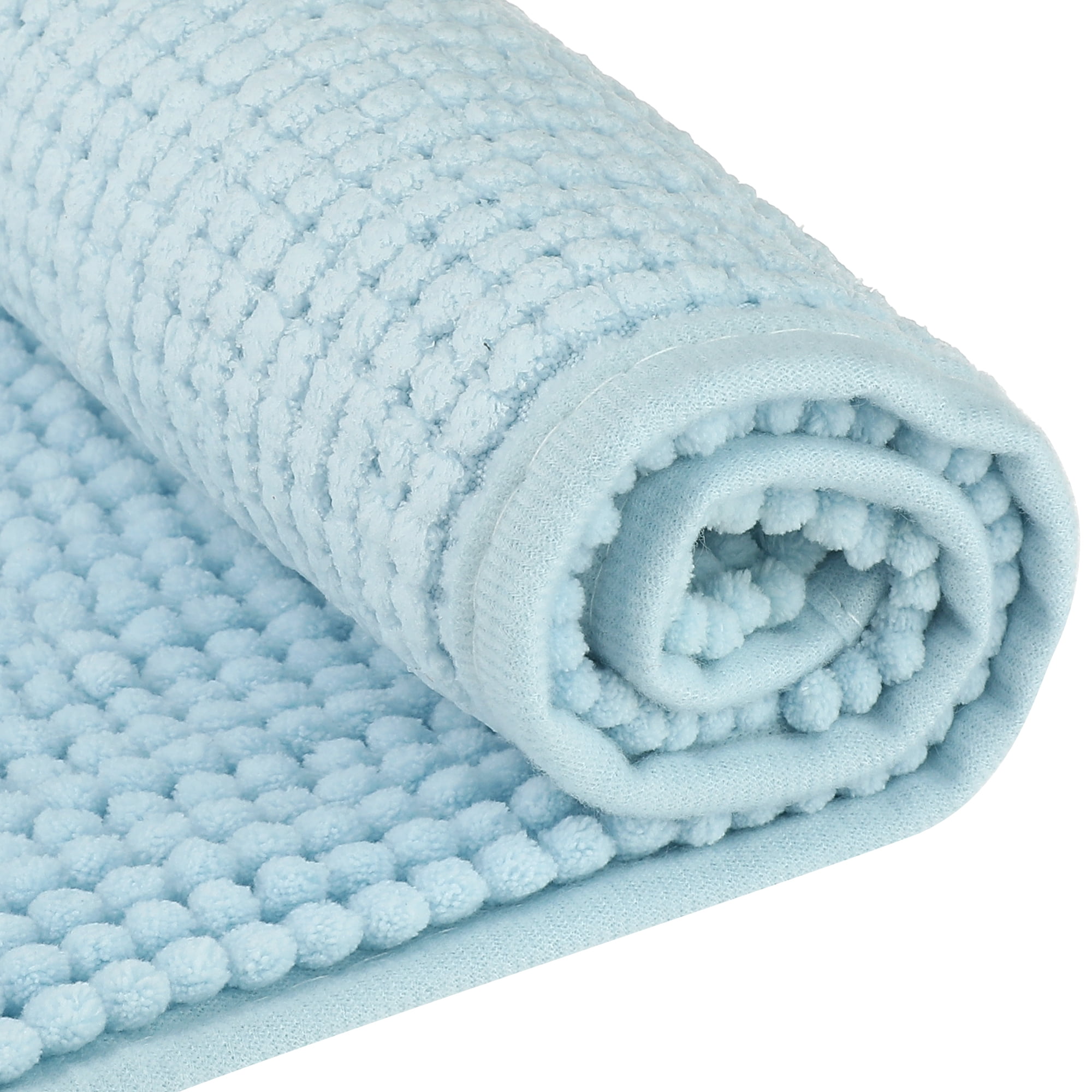 Unique Bargains 2 Pcs Microfiber Non-Slip Bathroom Mat Plush Fluffy Quick Dry Bath Rugs Blue 16" x 24"