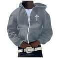 thumbnail image 6 of Christian Hoodies for Men Cross Print Zip Up Faith Long Sleeve Jesus Sweatshirt Fall Winter Y2K Tops Light Gray XXXL, 6 of 8