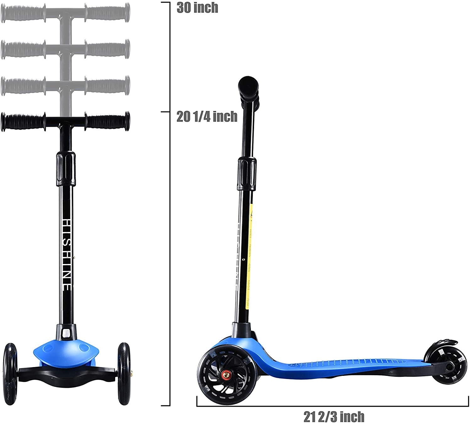 HighTech Mega GlideKick 3-Wheel Foldable Scooter With Lightup Wheels & Extendable T-Bar - Blue