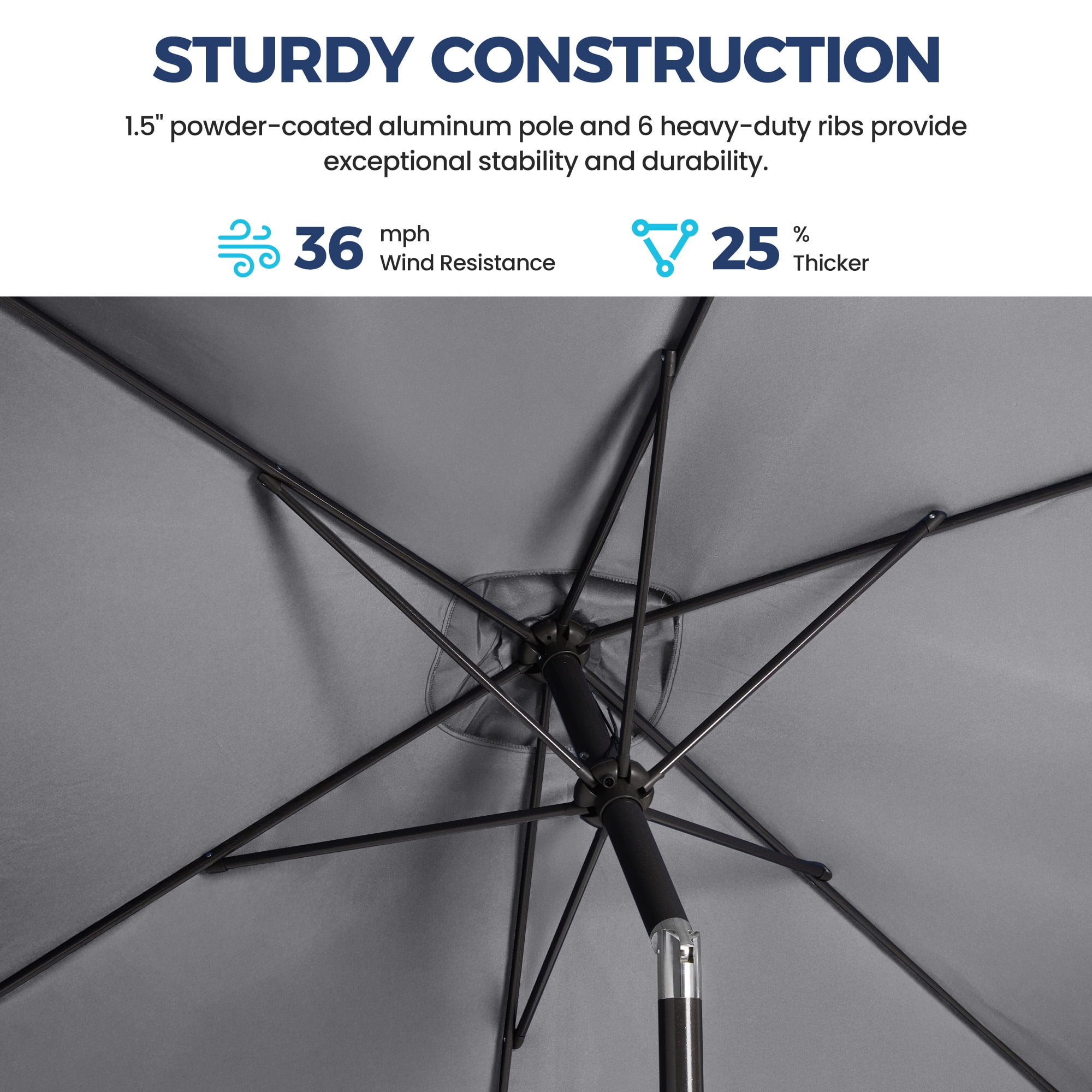 Sunvivi 6.5 x 10 Ft Rectangular Patio Umbrella, Outdoor Table Market Umbrella with Crank, 6 Steel Ribs, Polyester Canopy, Grey