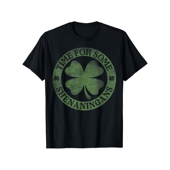 Retro St. Patrick's Day Shenanigans T-Shirt Funny Lucky Four Leaf Clover Graphic Tee for Men and Women Vintage Green Shamrock Top