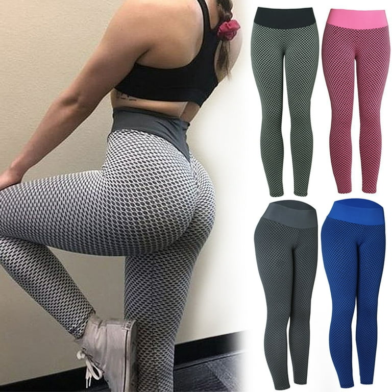 Women Sport Yoga Pants Tight Leggings High Waisted Textured Ruched