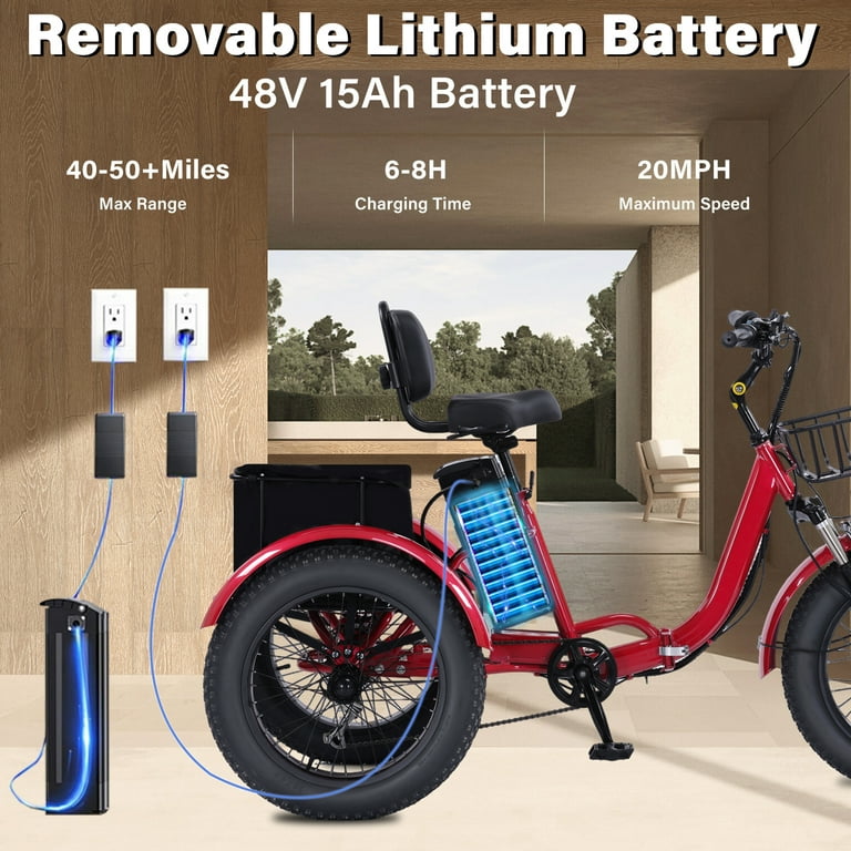 Broobey 20 inch Folding Electric Trike for Adults 500w Motor, 48V 15Ah Long Range Battery, Fat Tire 3-Wheel E-Bike with Cargo Basket, Step-Thru Broobey 20 inch Folding Electric Trike for Adults 500w Motor, 48V 15Ah Long Range Battery, Fat Tire 3-Wheel E-Bike with Cargo Basket, Step-Thru