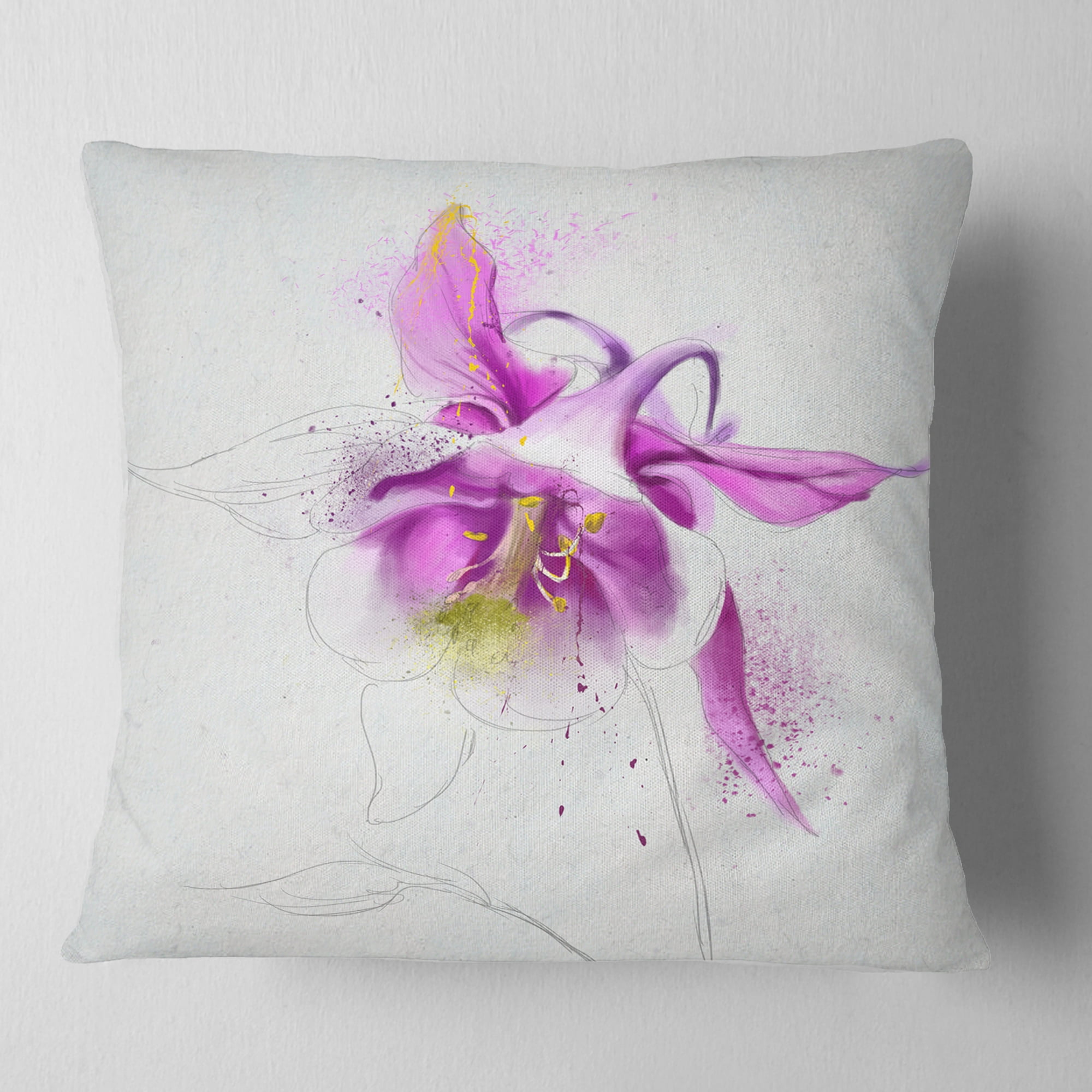 Designart Purple Aquilegia Watercolor Sketch - Floral Throw Pillow - 16x16