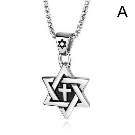Stainless Steel Star Cross Pendant & Necklace Gold Color Women/Men Chain Israel Jewish Jewelry For Men B6C3