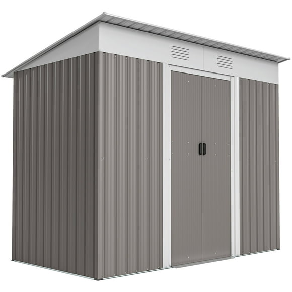 Outsunny 7' x 4' Metal Outdoor Storage Shed w/ Sliding Doors Light Grey