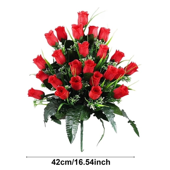 Artificial Cemetery Flowers - Mothers Day Memorial Flowers - Outdoor Grave Flower Decorations - 2 Bunches Ruby Red Roses