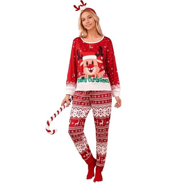 Conjunto de pijama de ciervo navideño para mujer, hombre y niño, ropa de dormir familiar, pantalones de manga larga con estampado de Papá Noel, ropa de casa de Navidad