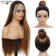 thumbnail image 2 of Peluca de encaje sintético para mujer, pelo liso largo marrón degradado, sin pegamento, 360, 13x4, marrón, 360, 2 of 4
