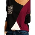 thumbnail image 4 of DYMADE Women Plus Size V-neck Long Sleeve Casual Leopard Splice T-shirt Top, 4 of 4