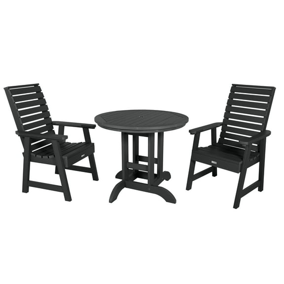 Highwood's 36" Round 3-pc Weatherly Dining Set - Dining Height, Outdoor, Eco-friendly, Synthetic Wood