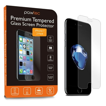 Premium Grade Tempered Glass Screen Protector by Pawtec - Compatible with Apple iPhone 8 / 7 (4.7”) - Highest HD Quality, Bubble Free, Anti-Scratch, Shatterproof - 2