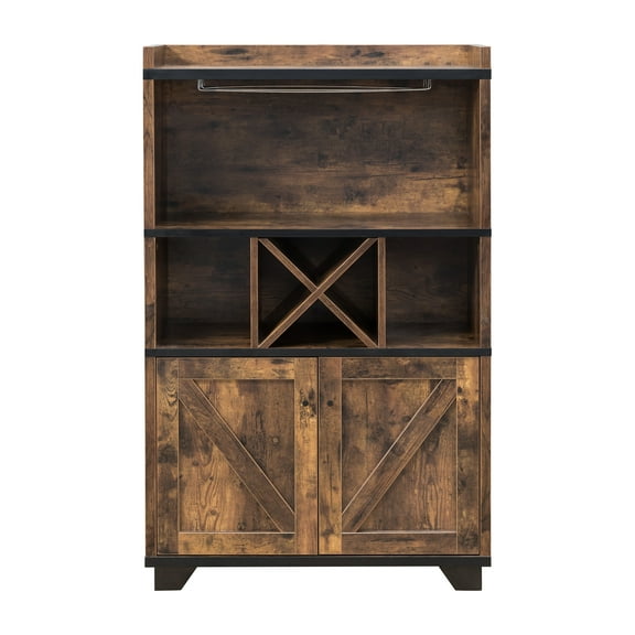Furniture of America Bann Multi-Storage Wine Cabinet, Weathered Light Oak