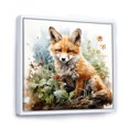 Designart "Minimalist Fox with Blooming Portrait I" Animals Framed Wall