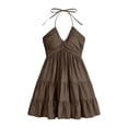 thumbnail image 6 of Plus Size Dresses for Curvy Women Sleeveless Backless Mini Smocked Resort Flowy Sundress Casual Beach Summer Womens Dress Brown XXL, 6 of 7