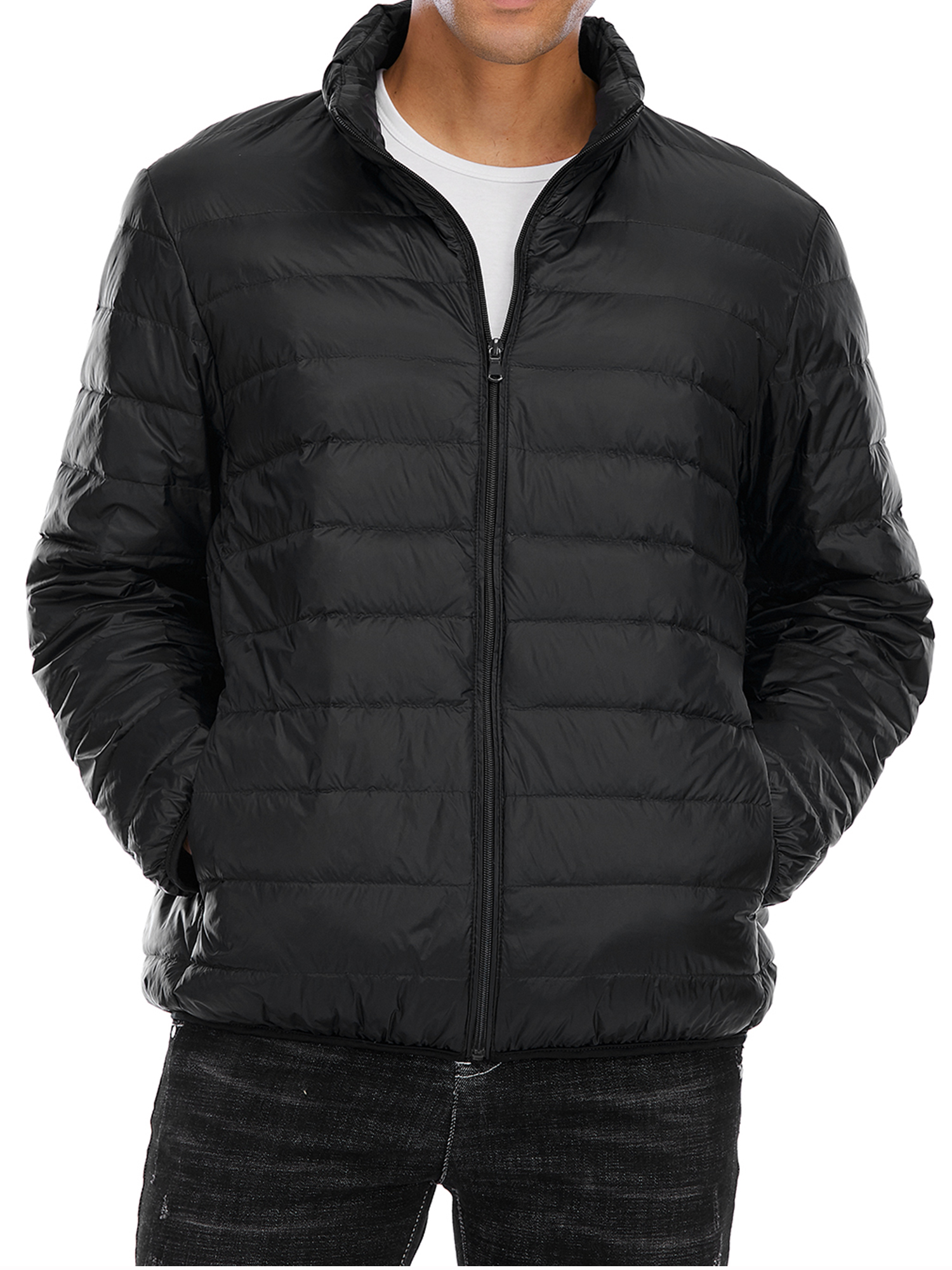 FOCUSSEXY Men Down Jacket Outwear Winter Outerwear Zip Up Windbreaker Lightweight Winter Jackets Casual Zip Up Puffer Coats Packable Puffer Jacket, Black - image 5 of 7