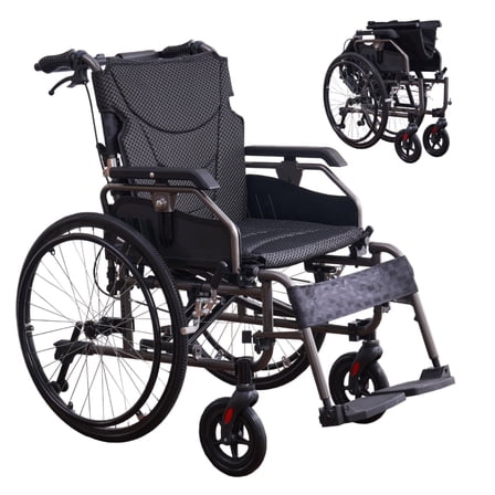 Aluminum Multifunctional Manual Wheelchair for Adults, Lightweight Wheelchair 18" Seat Width, Self Propelled Wheelchair, Removable Footrests and Armrests