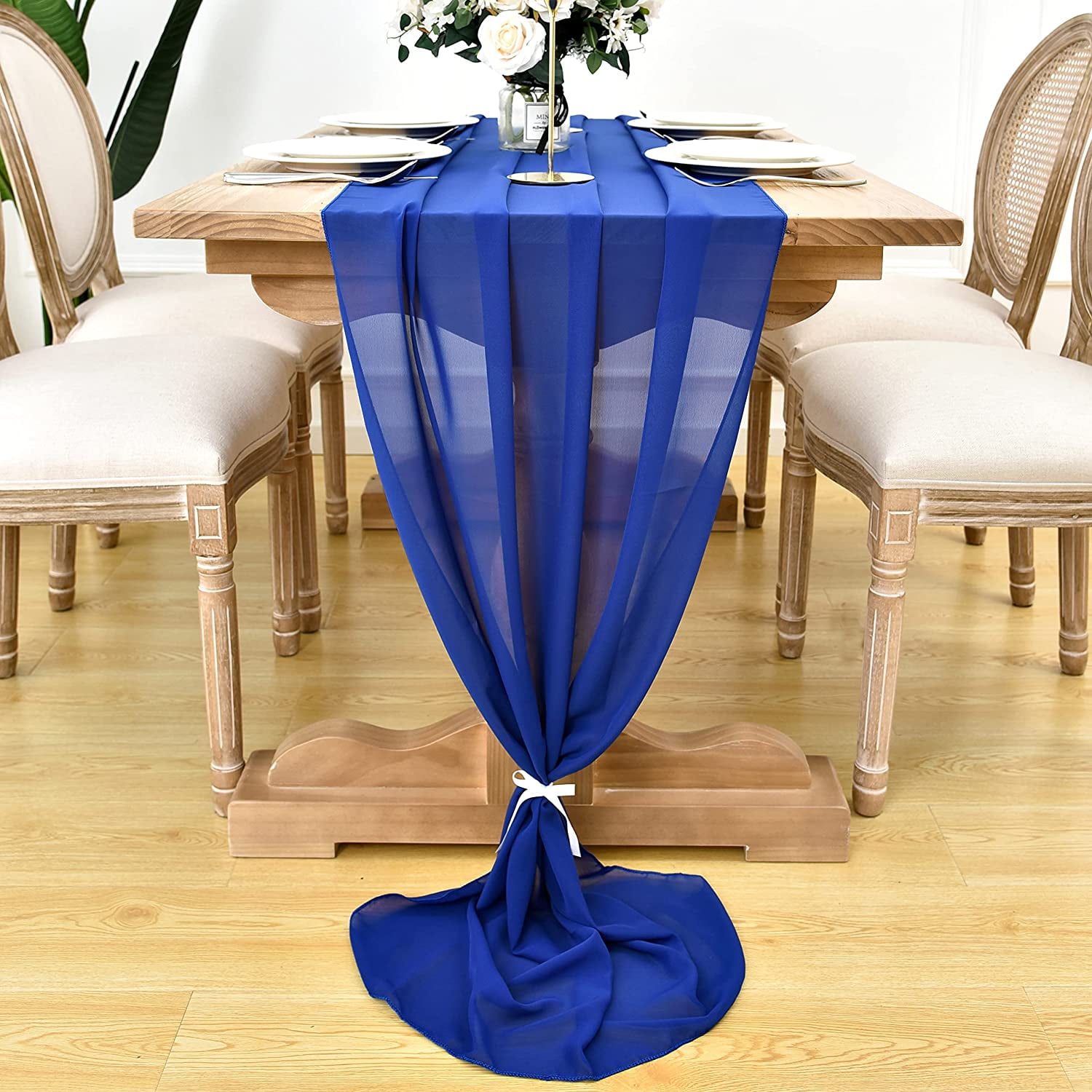 OSVINO 10ft Pearl Table Runner 63x120 Inches Blue Chiffon Romantic