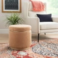 thumbnail image 2 of Bowery Hill Round Padded Storage Ottoman Light Wood Trim in Tan Sherpa Fabric, 2 of 13
