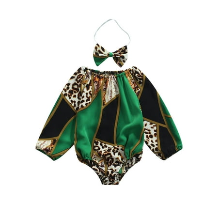 

Bmnmsl Baby Fall Romper Long Sleeve Off Shoulder Printed Romper Headband Set