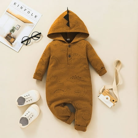 

Girls Clothes Baby Boys Girls Long Sleeve Dinosaur Printed Cartoon Hooded Romper Jumpsuit 70