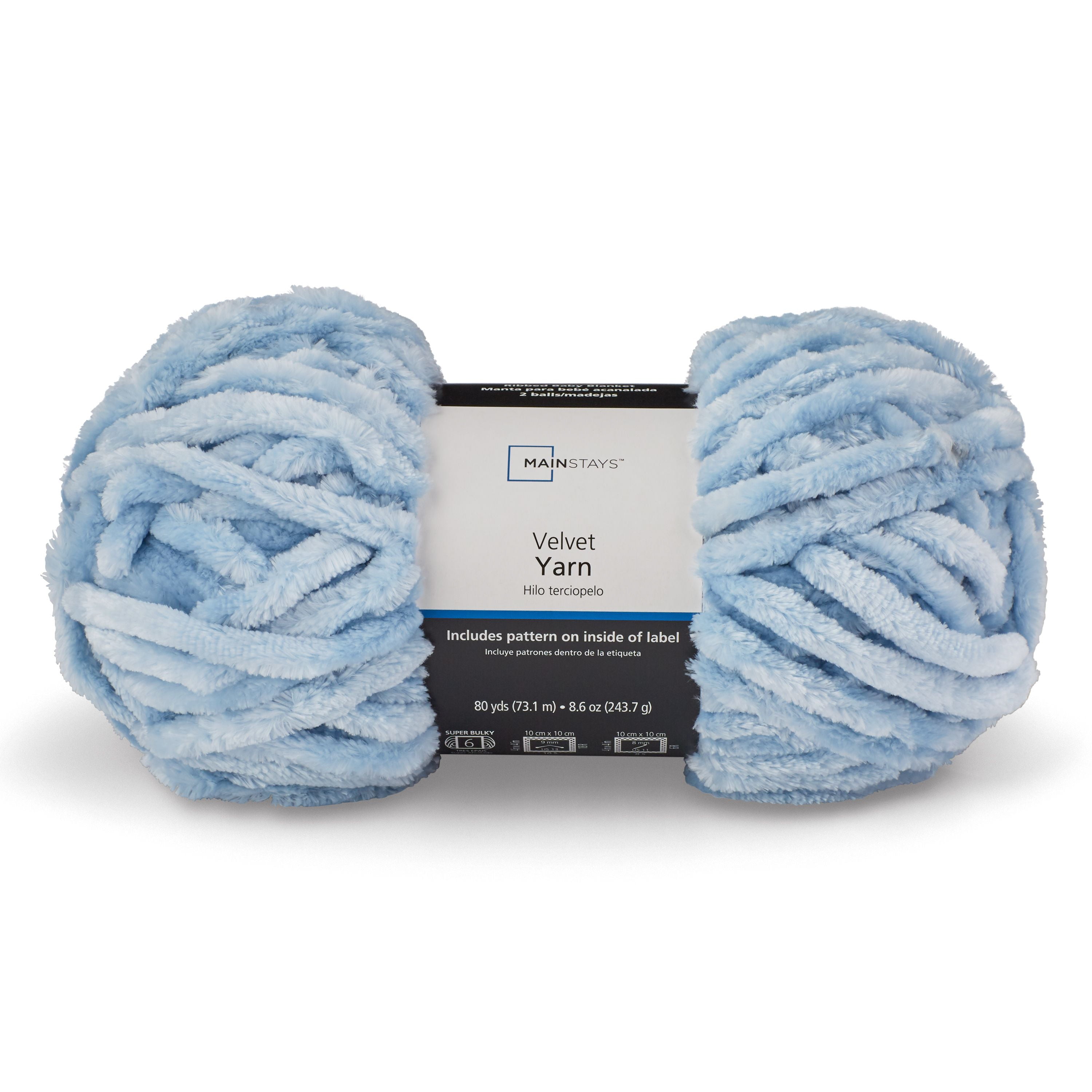 Mainstays Velvet Yarn Value Bundle, 100% Polyester, 80 yd, Blue Shell, Super Bulky, Pack of 9