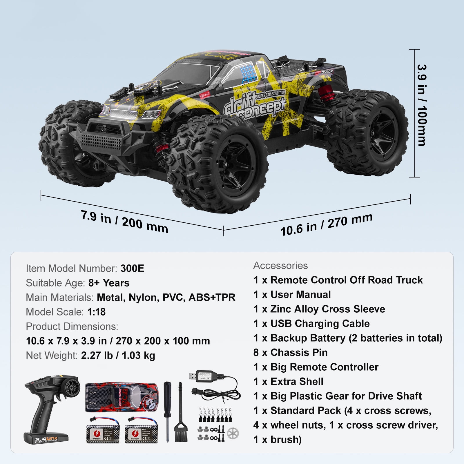 KFFKFF Operated Vehicle, 1:18 Proportional Toy Car for Children, 4WD Cross-Country Lorry with 45° Wheelie & Speed Regulation, 45 km/h Swift Hobby RC Race Car Toy, Perfect Present