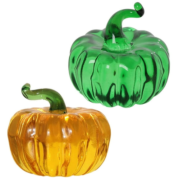 SHINYPASING Miniature Pumpkin Figurines Glass Collectible Yellow 2Pack Tabletop Ornament