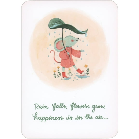 RSVP Mouse Holding Leaf Umbrella: Rain Falls, Flowers Grow Easter / Happy Spring Card