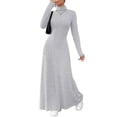 thumbnail image 2 of Women Long Sleeve Maxi Dress Fall Winter Casual Turtle Neck Ribbed Knit Bodycon Going Out Dresses Light Gray XS, 2 of 7